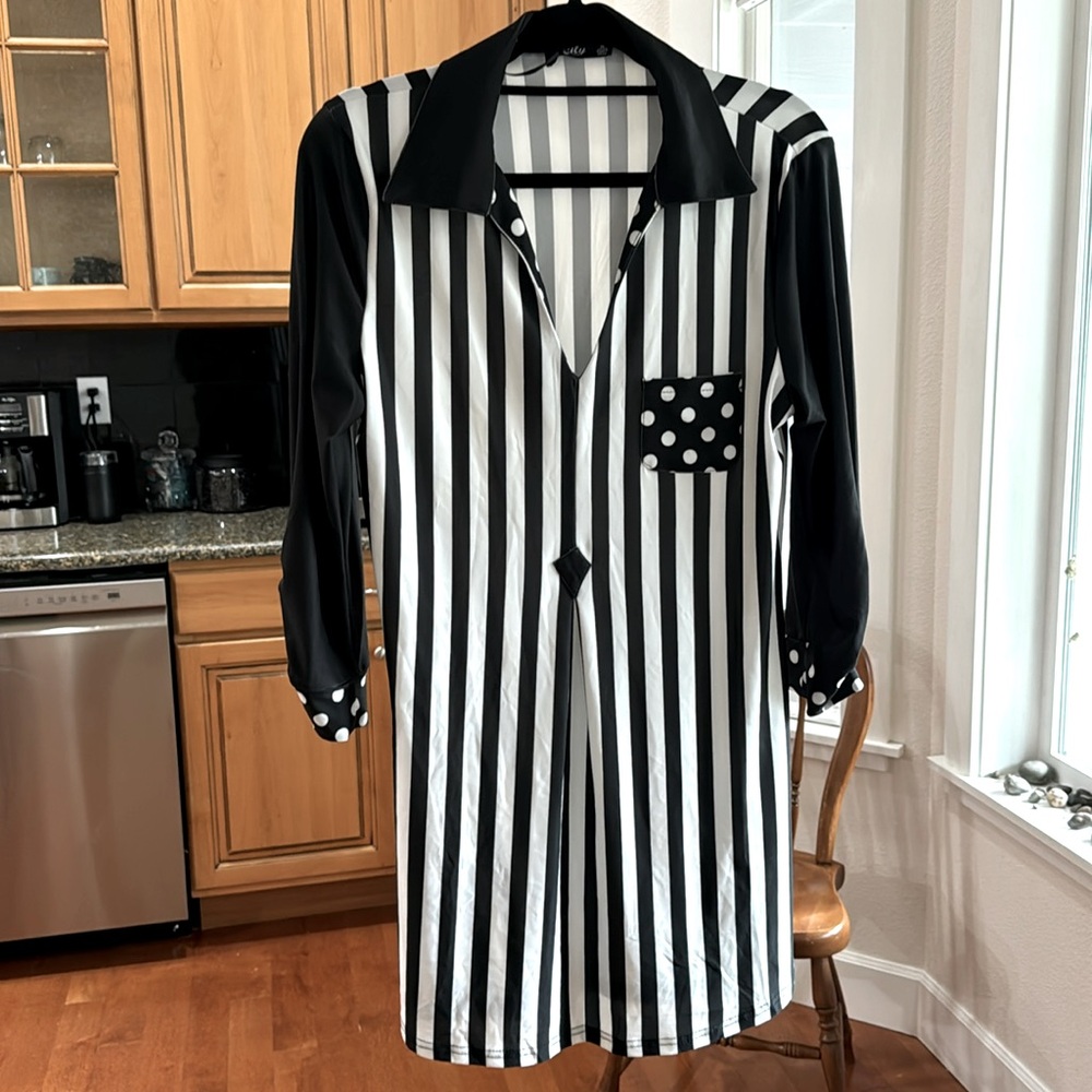 Black and white striped dress